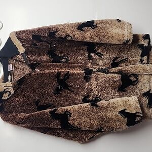 ANDREA FAYE Vintage Brown & Black Horse Print Soft Teddy Jacket Sz L made in USA